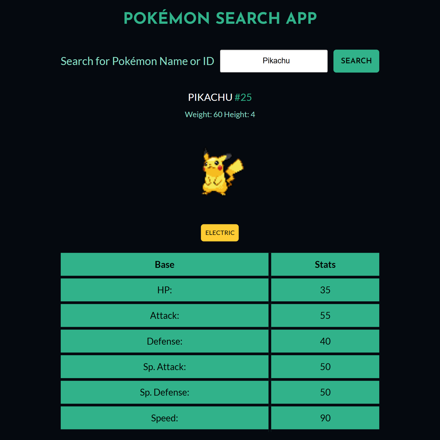 Pokémon Search App Project Screenshot.